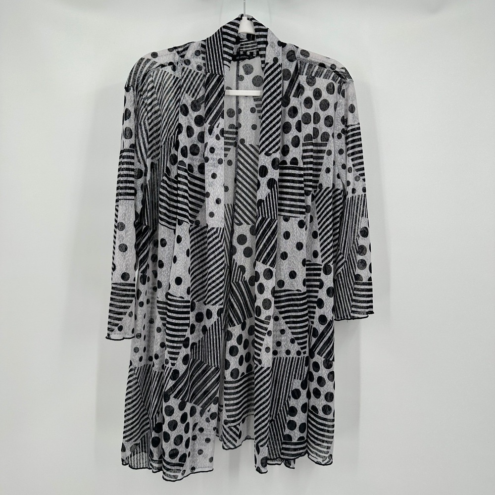Ali Miles‎ Womens Lagenlook Polka Dot Kimono Size L Patchwork Monochrome Artsy